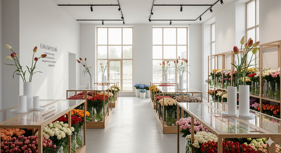 Interior of a modern flower showroom in Kyiv.