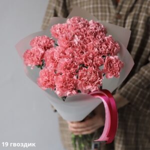 Букет із 19 рожевих гвоздик (Розмір S)