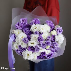 Букет із 29 білих та фіолетових еустом